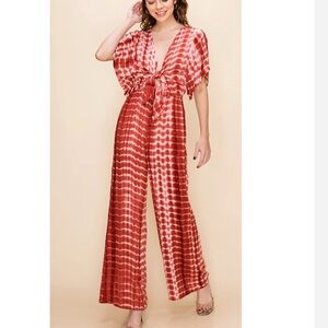 Red and White Tie-Dye Jumpsuit Large